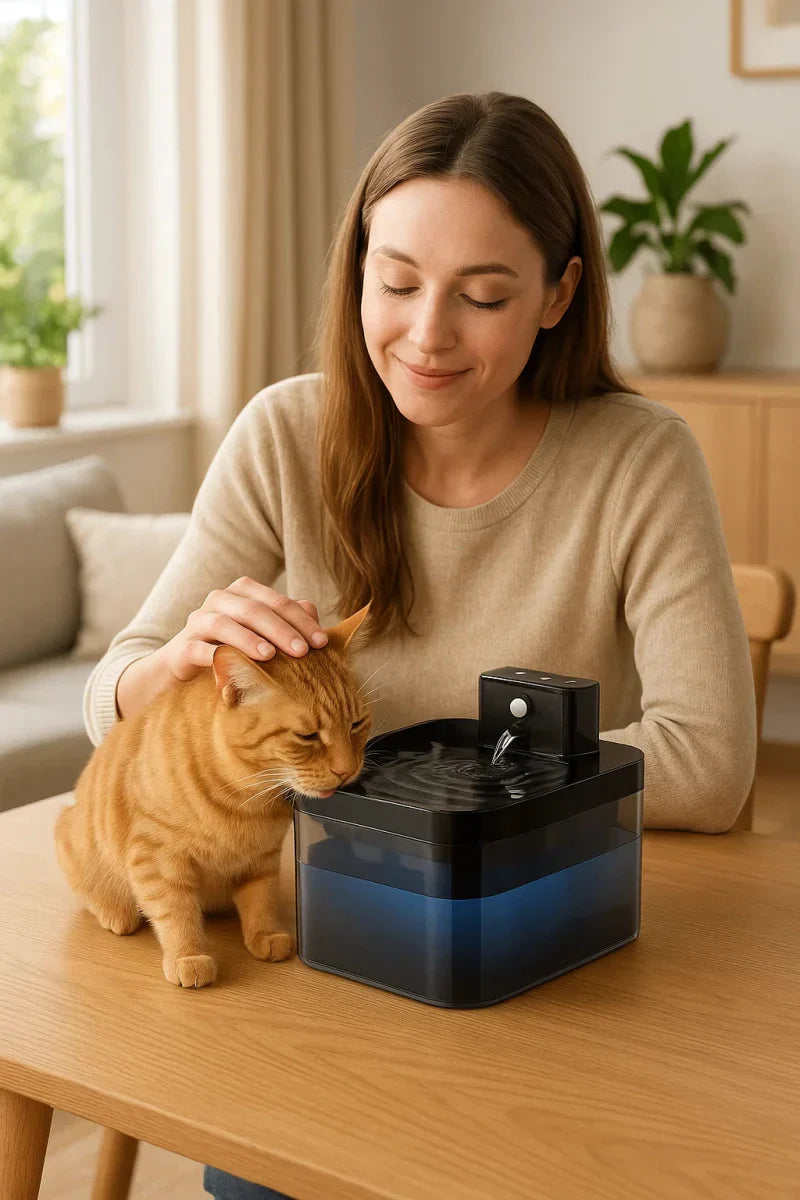 Fuente de agua inteligente PUREFLOW con sensor de movimiento y filtración para gatos
