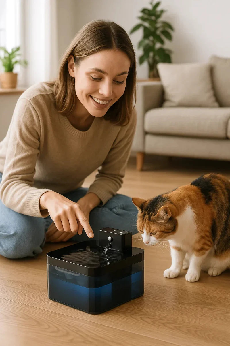 Fuente de agua inteligente PUREFLOW con sensor de movimiento y filtración para gatos