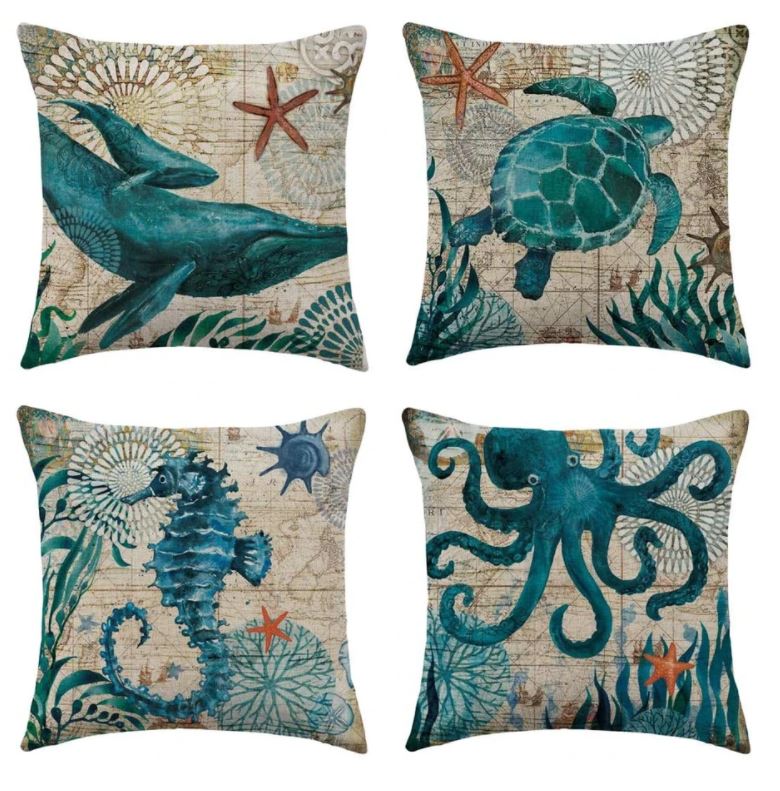Funda de cojín con motivos marinos para decoración