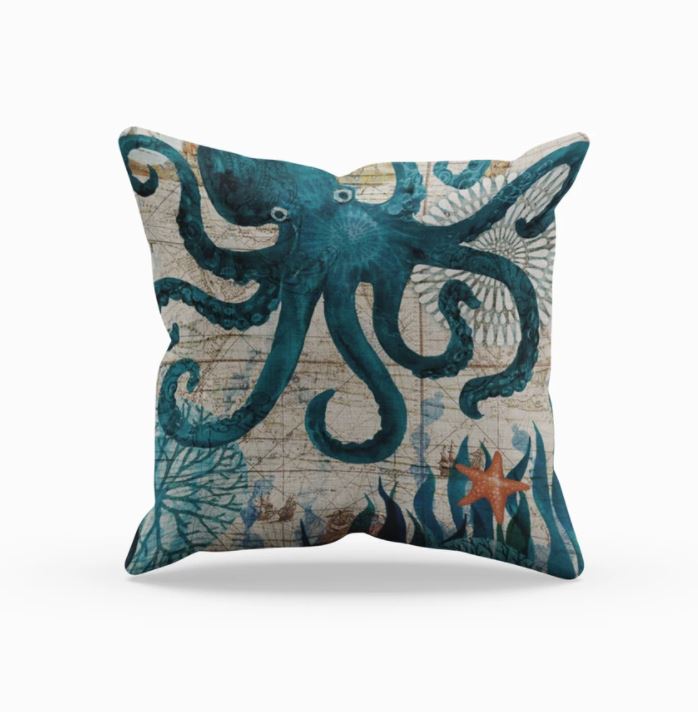 Funda de cojín con motivos marinos para decoración