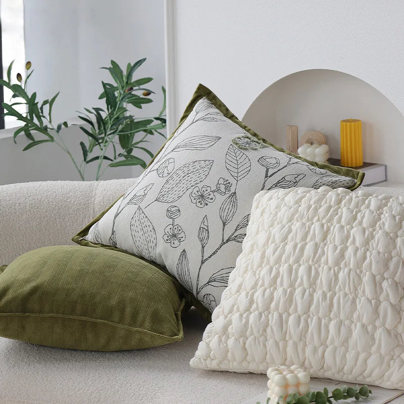 Funda de cojín jacquard verde crema 45×45 cm – Decoración elegante para sofá y silla