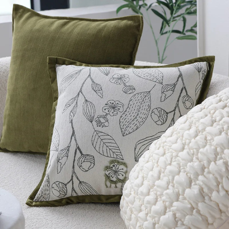Funda de cojín jacquard verde crema 45×45 cm – Decoración elegante para sofá y silla