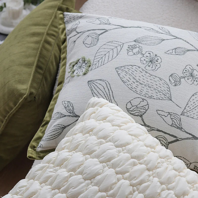 Funda de cojín jacquard verde crema 45×45 cm – Decoración elegante para sofá y silla