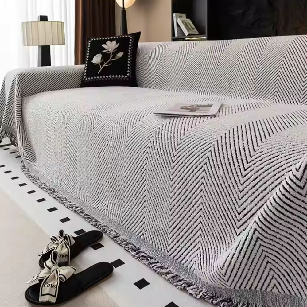Funda de sofá con rayas espiga antideslizante de microfibra