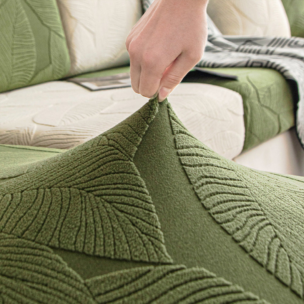 Funda de sofá elástica jacquard de hojas, impermeable y antiarañazos