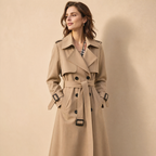 Gabardina de mujer larga cruzada con cinturón, hombreras y forro de cuadros, trench clásica en 7 colores, tallas XS a 3X