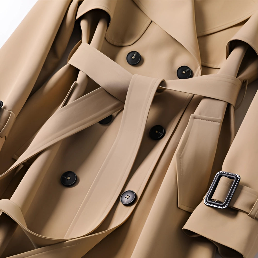 Gabardina de mujer larga cruzada con cinturón, hombreras y forro de cuadros, trench clásica en 7 colores, tallas XS a 3X