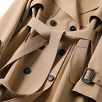 Gabardina de mujer larga cruzada con cinturón, hombreras y forro de cuadros, trench clásica en 7 colores, tallas XS a 3X