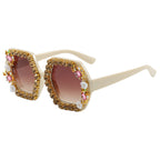 Gafas de sol hexagonales extravagantes para mujer con adorno de cristales