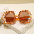 Gafas de sol hexagonales extravagantes para mujer con adorno de cristales