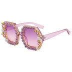 Gafas de sol hexagonales extravagantes para mujer con adorno de cristales