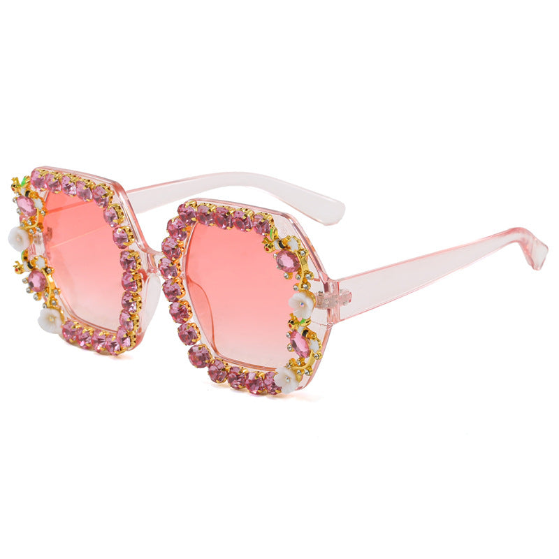 Gafas de sol hexagonales extravagantes para mujer con adorno de cristales