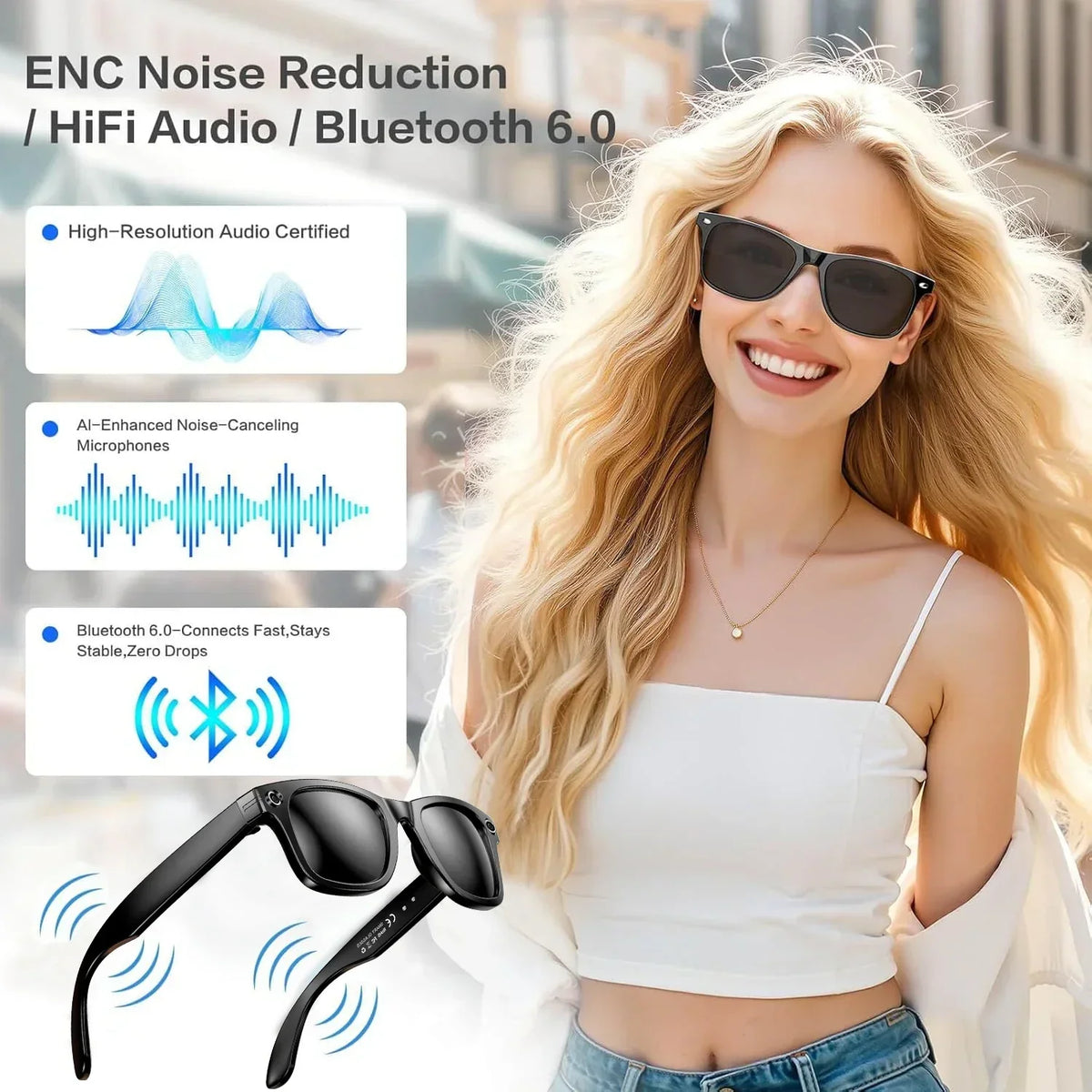 Gafas de sol inteligentes para hombre con cámara y traducción instantánea