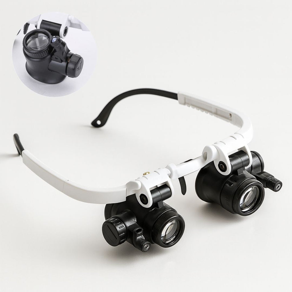 Gafas lupa con luz LED | Aumentos de 8x, 15x y 23x, lentes intercambiables | Visión precisa para trabajos de detalle