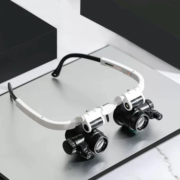 Gafas lupa con luz LED | Aumentos de 8x, 15x y 23x, lentes intercambiables | Visión precisa para trabajos de detalle