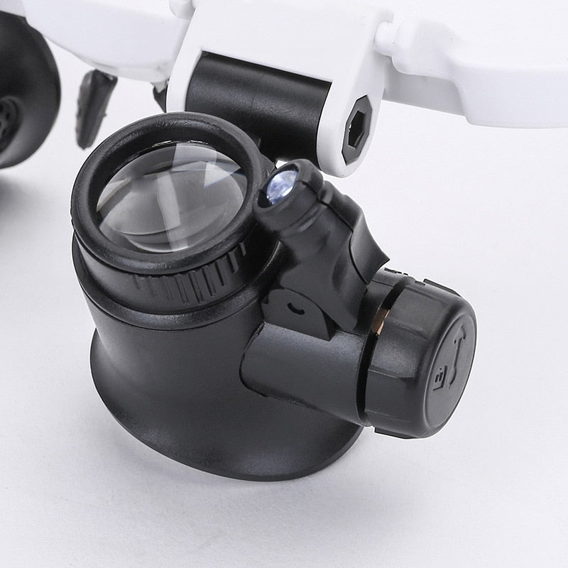 Gafas lupa con luz LED | Aumentos de 8x, 15x y 23x, lentes intercambiables | Visión precisa para trabajos de detalle
