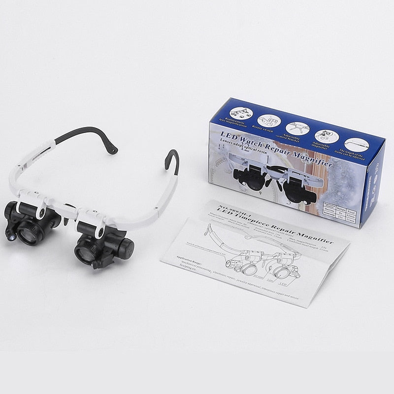 Gafas lupa con luz LED | Aumentos de 8x, 15x y 23x, lentes intercambiables | Visión precisa para trabajos de detalle