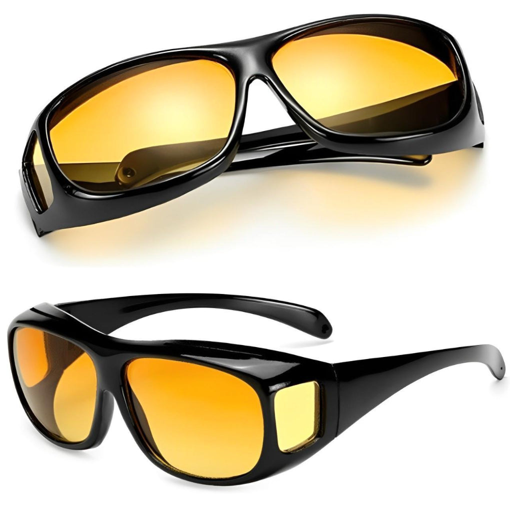 Gafas para conducir de noche con lentes ámbar y lentes laterales, se ajustan sobre gafas graduadas, policarbonato ligero