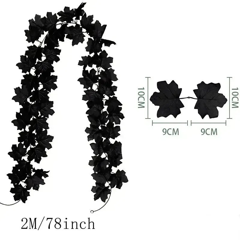 Guirnalda de hojas de otoño con hojas de arce artificiales, 2 metros, hojas de tela y plástico de 9-10 cm para puertas, 