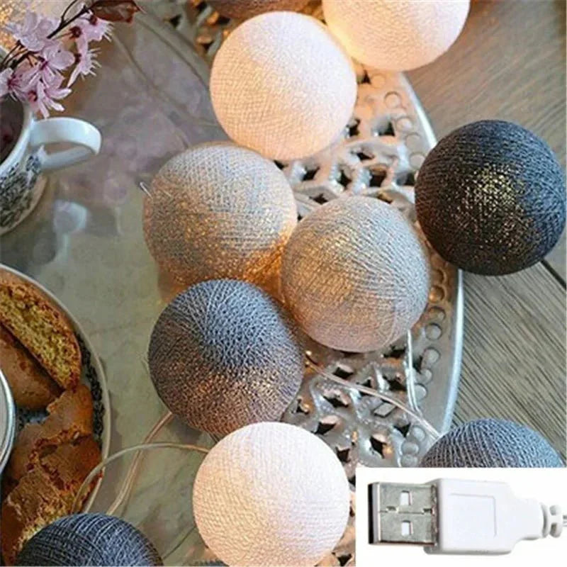 Guirnalda de luces LED con bolas de algodón en tonos pastel