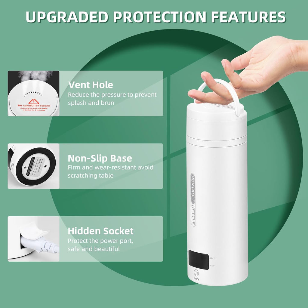 Hervidor eléctrico portátil TravelMate con control inteligente de temperatura – Calentador de agua compacto de viaje con