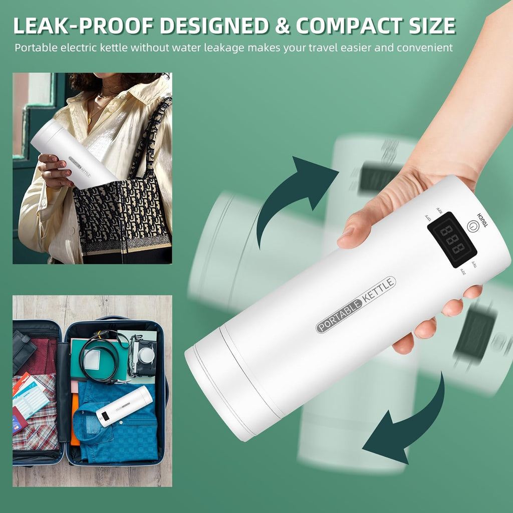 Hervidor eléctrico portátil TravelMate con control inteligente de temperatura – Calentador de agua compacto de viaje con