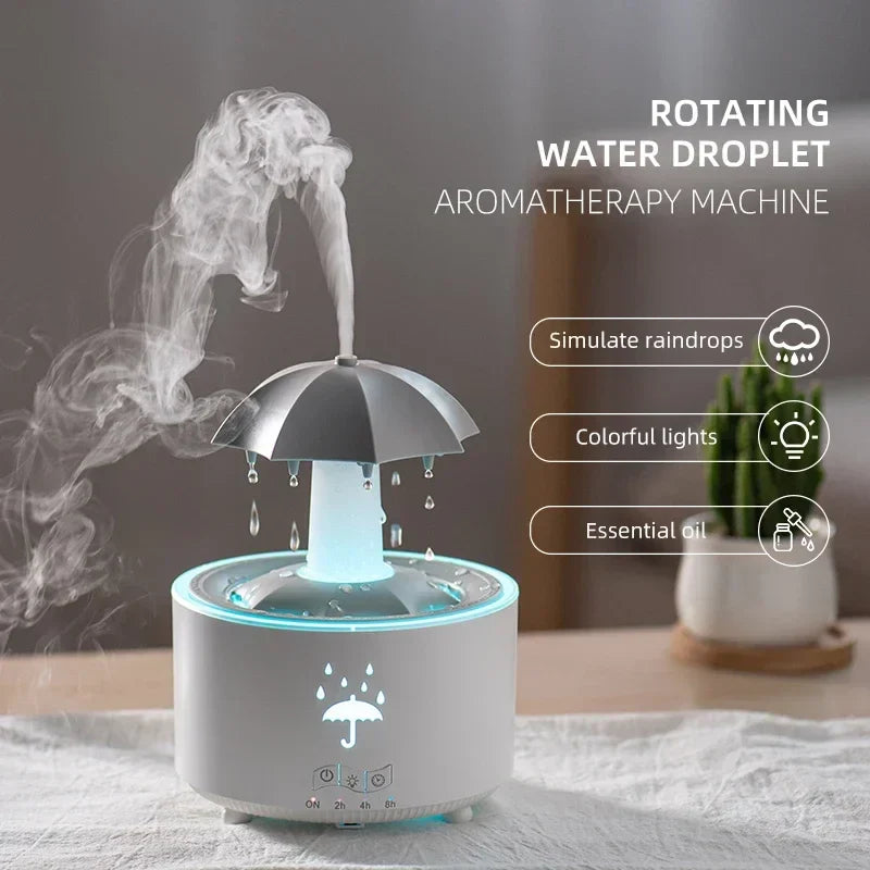 Humidificador de aire con forma de paraguas y gotas de agua