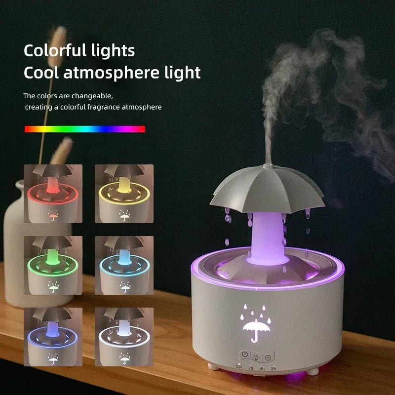Humidificador de aire con forma de paraguas y gotas de agua