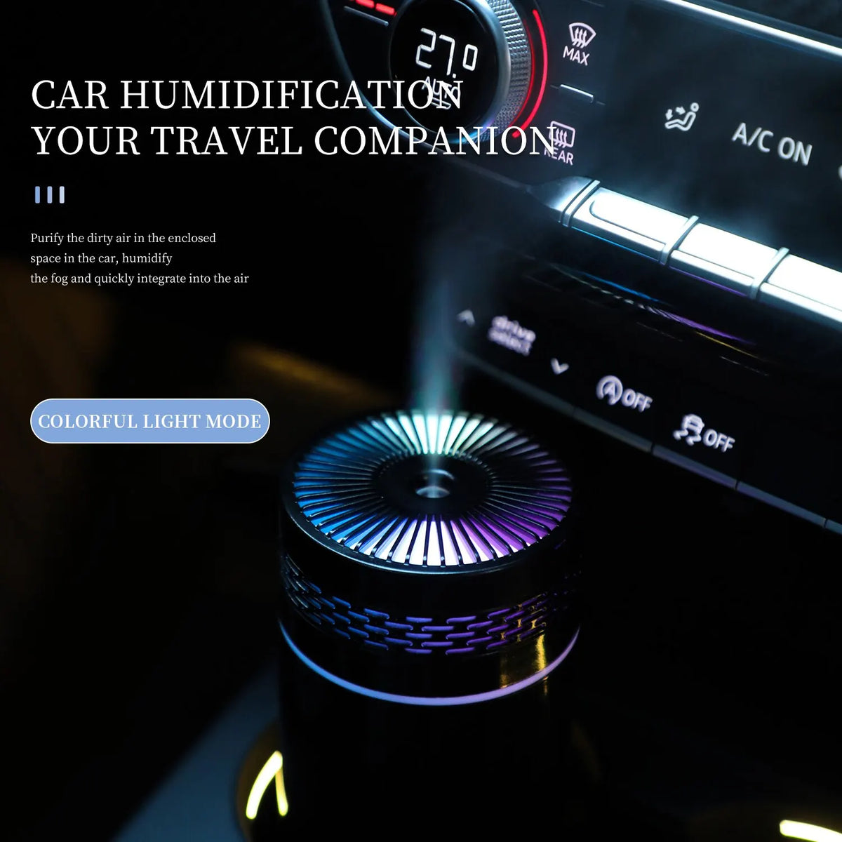 Humidificador portátil para coche 250 ml con difusor de aceites esenciales USB y LED