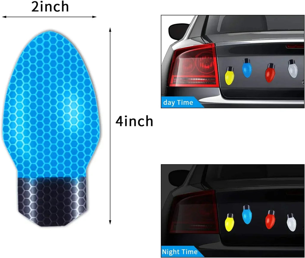 Imanes navideños reflectantes para coche con diseño de bombillas
