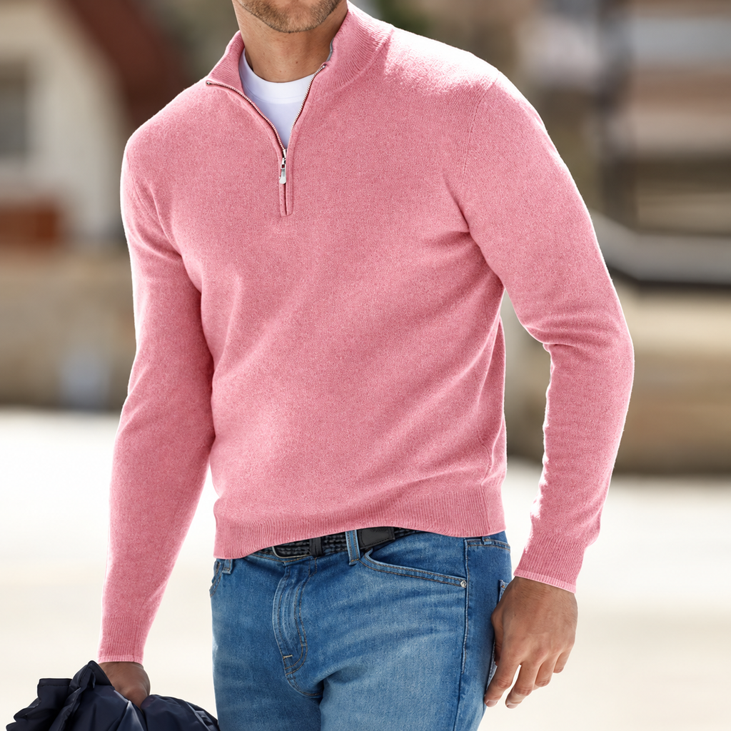 Jersey de cachemir con cremallera para hombre, manga larga