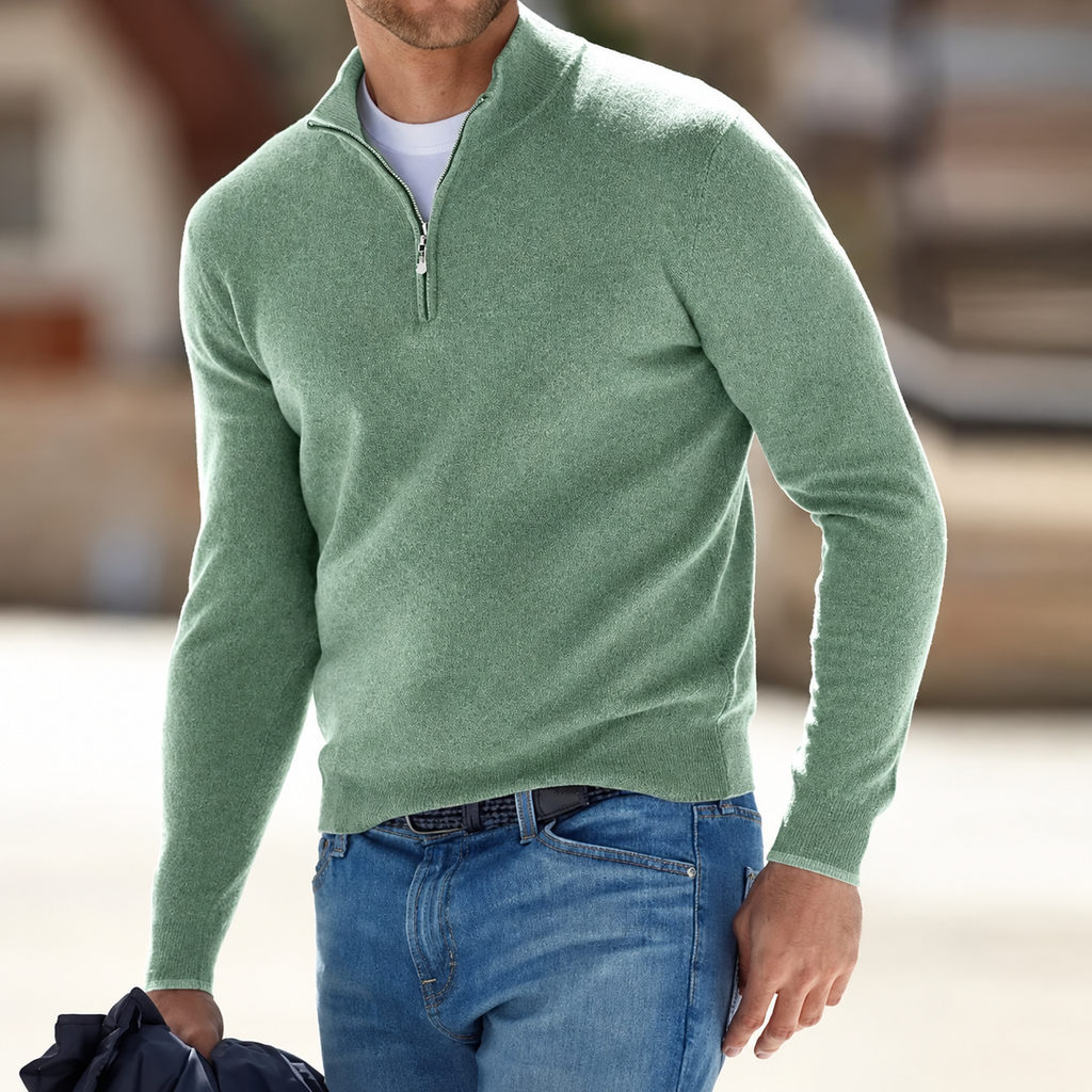 Jersey de cachemir con cremallera para hombre, manga larga