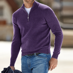 Jersey de cachemir con cremallera para hombre, manga larga