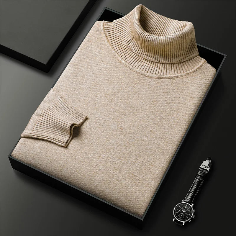Jersey de cuello alto para hombre de punto fino con cuello vuelto acanalado, puños y bajo acanalados, 6 colores, tallas 