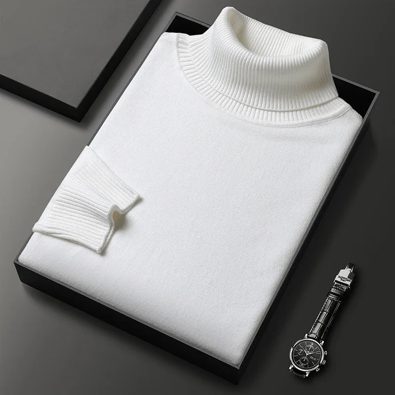 Jersey de cuello alto para hombre de punto fino con cuello vuelto acanalado, puños y bajo acanalados, 6 colores, tallas 