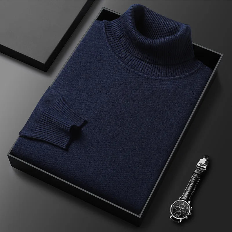 Jersey de cuello alto para hombre de punto fino con cuello vuelto acanalado, puños y bajo acanalados, 6 colores, tallas 