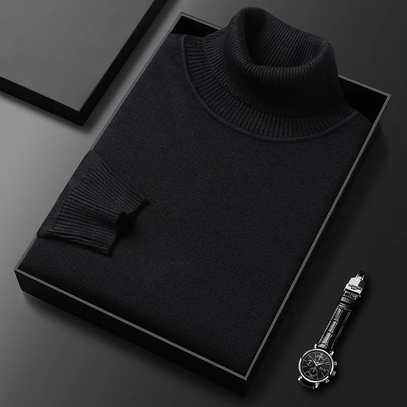 Jersey de cuello alto para hombre de punto fino con cuello vuelto acanalado, puños y bajo acanalados, 6 colores, tallas 