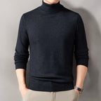 Jersey de cuello alto para hombre de punto fino con cuello vuelto acanalado, puños y bajo acanalados, 6 colores, tallas 