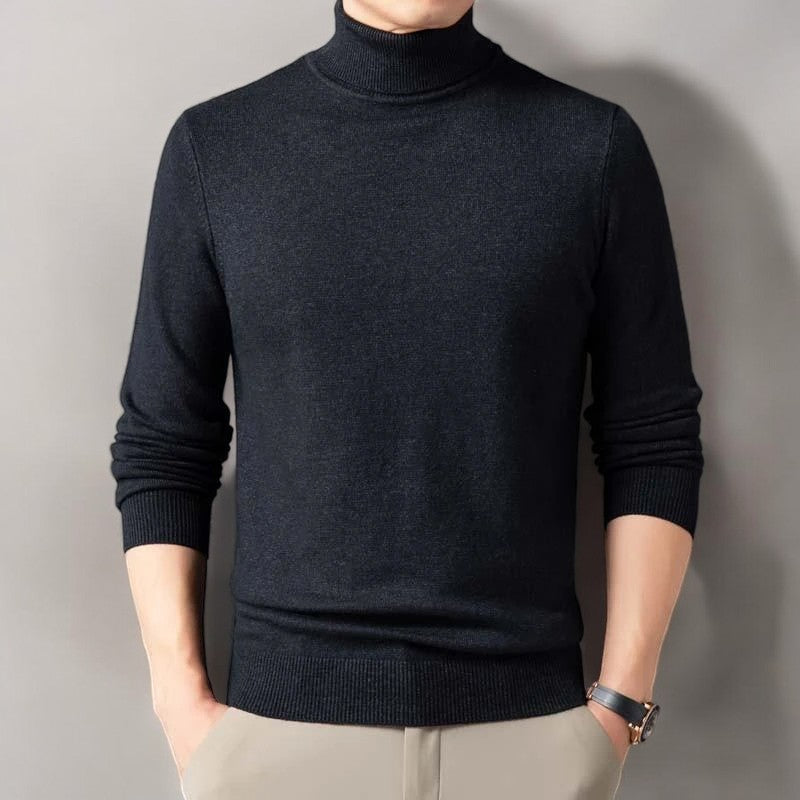 Jersey de cuello alto para hombre de punto fino con cuello vuelto acanalado, puños y bajo acanalados, 6 colores, tallas 