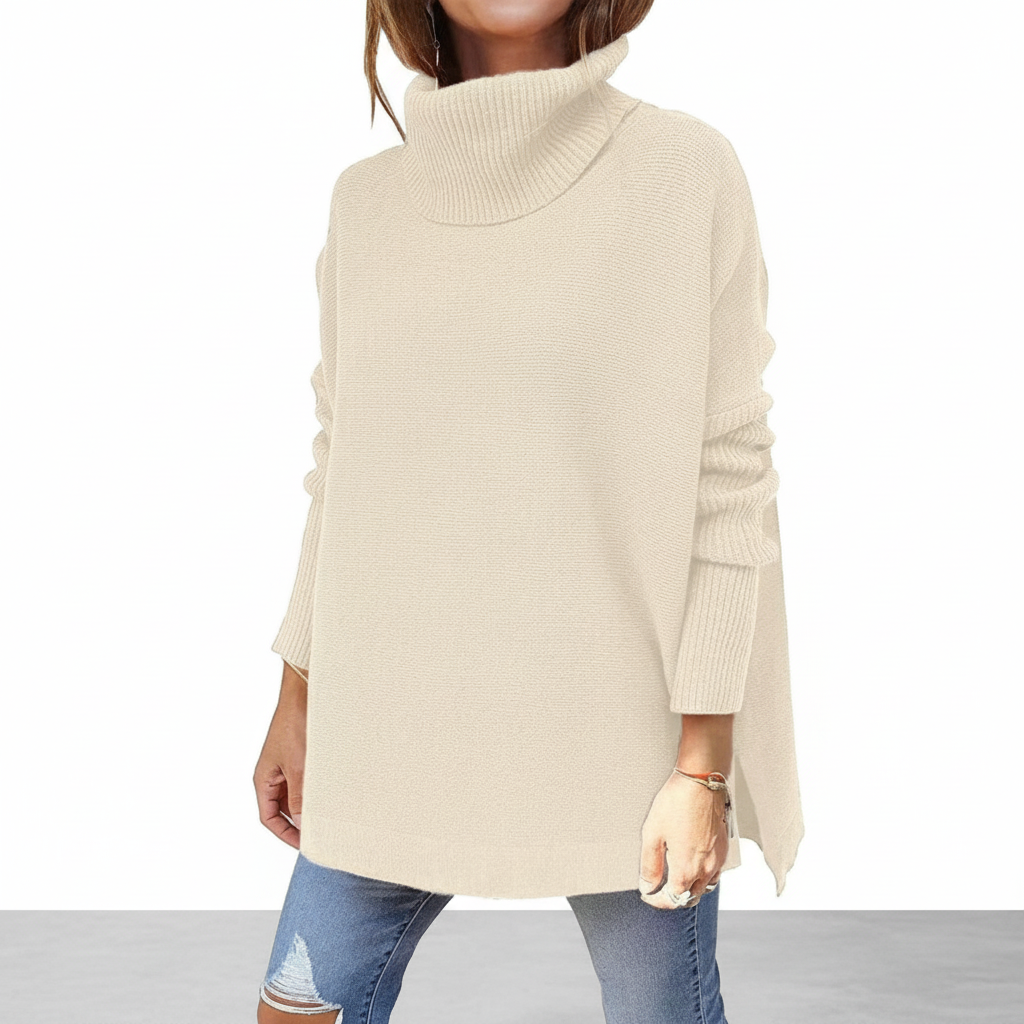 Jersey de cuello vuelto para mujer, punto oversize con mangas acanaladas y aberturas laterales, 9 colores, tallas S a 2X