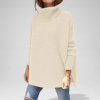 Jersey de cuello vuelto para mujer, punto oversize con mangas acanaladas y aberturas laterales, 9 colores, tallas S a 2X