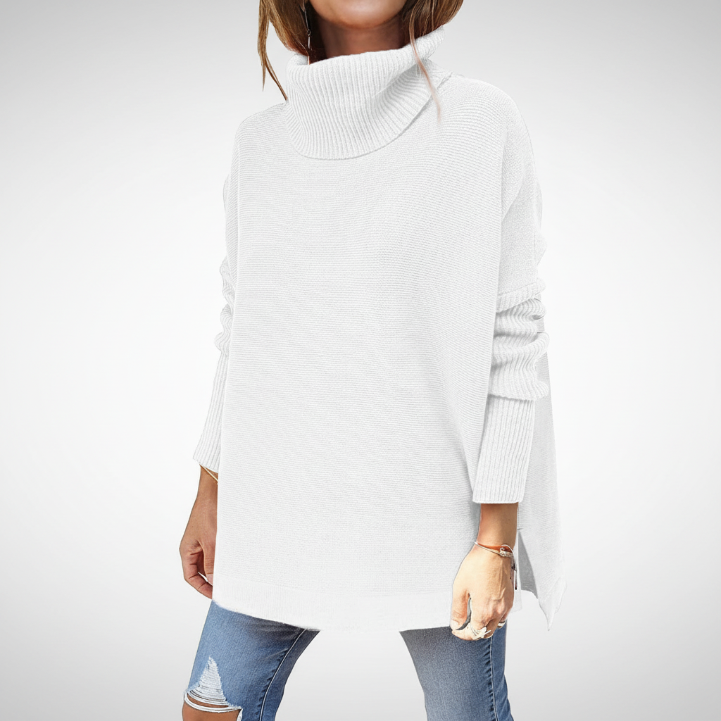 Jersey de cuello vuelto para mujer, punto oversize con mangas acanaladas y aberturas laterales, 9 colores, tallas S a 2X