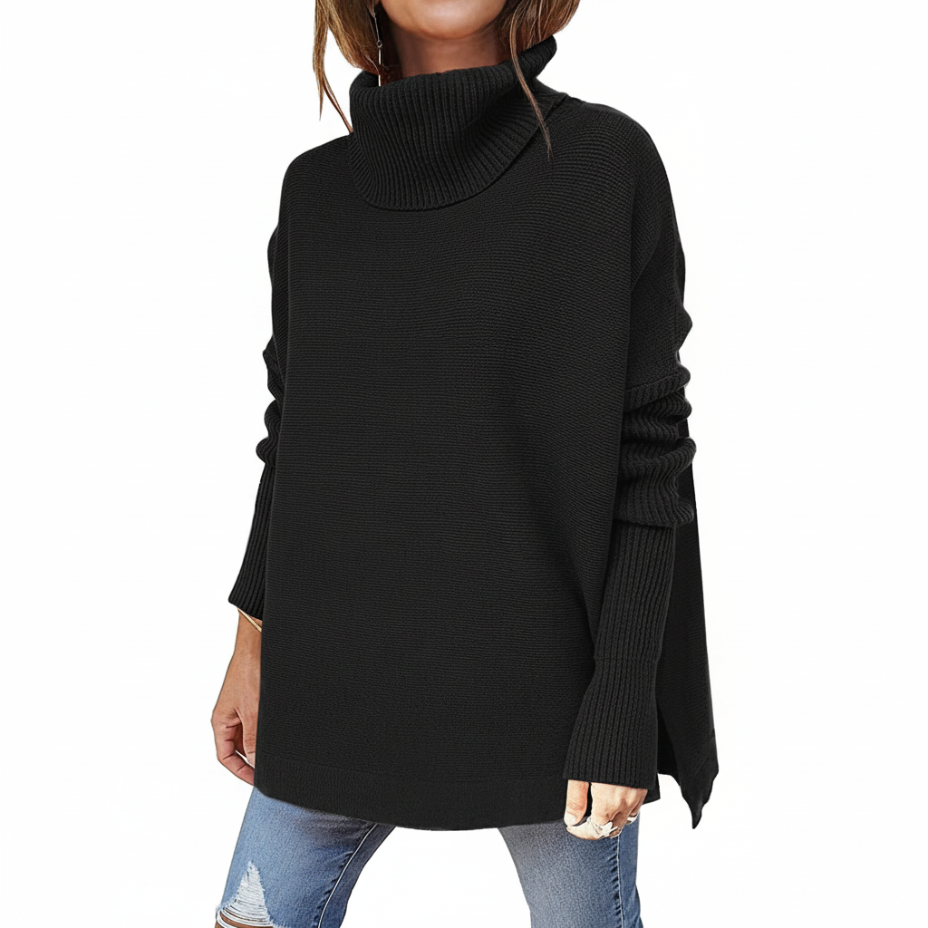 Jersey de cuello vuelto para mujer, punto oversize con mangas acanaladas y aberturas laterales, 9 colores, tallas S a 2X