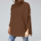 Jersey de cuello vuelto para mujer, punto oversize con mangas acanaladas y aberturas laterales, 9 colores, tallas S a 2X