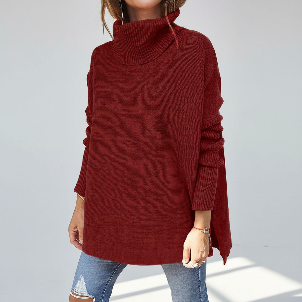 Jersey de cuello vuelto para mujer, punto oversize con mangas acanaladas y aberturas laterales, 9 colores, tallas S a 2X
