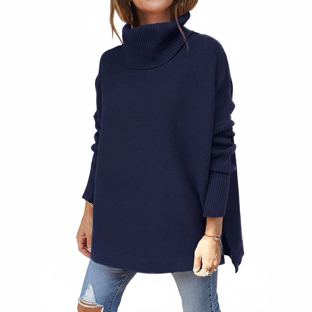 Jersey de cuello vuelto para mujer, punto oversize con mangas acanaladas y aberturas laterales, 9 colores, tallas S a 2X