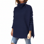 Jersey de cuello vuelto para mujer, punto oversize con mangas acanaladas y aberturas laterales, 9 colores, tallas S a 2X