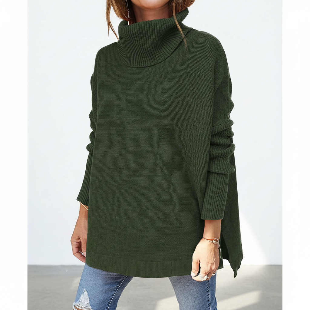 Jersey de cuello vuelto para mujer, punto oversize con mangas acanaladas y aberturas laterales, 9 colores, tallas S a 2X