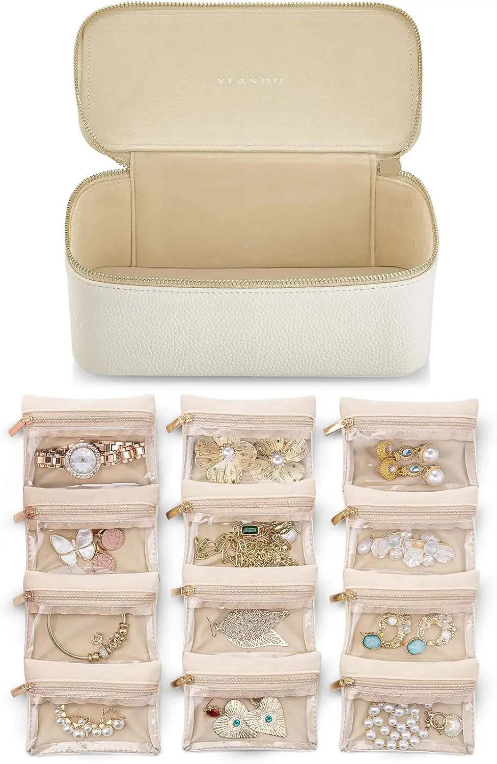 Joyero con compartimentos transparentes – organiza y protege tus joyas
