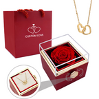 Joyero Lunavia con rosa eterna y collar de corazón – oro blanco de 14k y acabado en oro de 18k